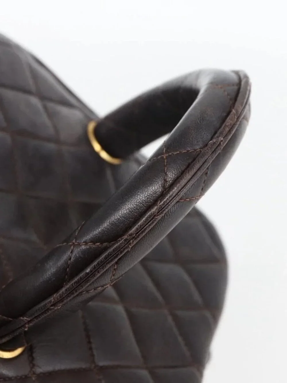CHANEL Matelasse Vanity Hand Bag Lamb Skin Dark Brown Gold CC Auth 170916